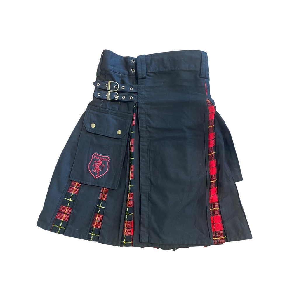 DSS Kilts Mens Utility Kilt Black Red Tartan Plaid Hybrid Cargo Pocket Size 30